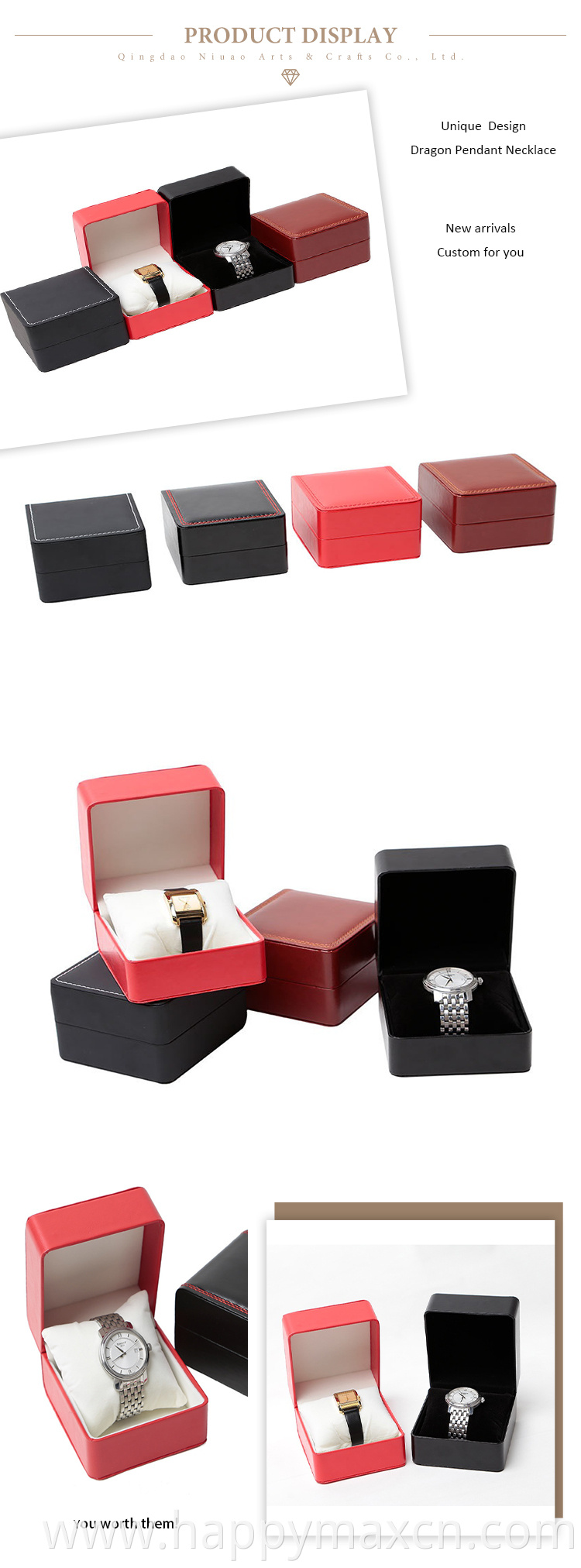 Custom Logo High Quality PU Material Display box packaging gift box Watch Box recycled jewelry packing